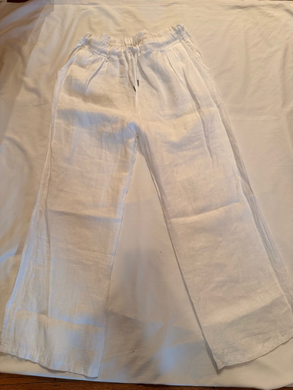 Women’s White Linen Blend Drawstring Pants